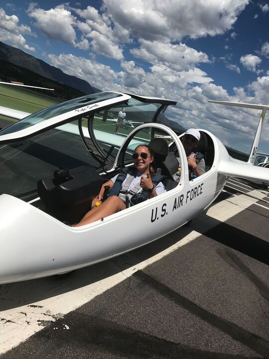 A cadet in a glider at the US Air Force Academy. 